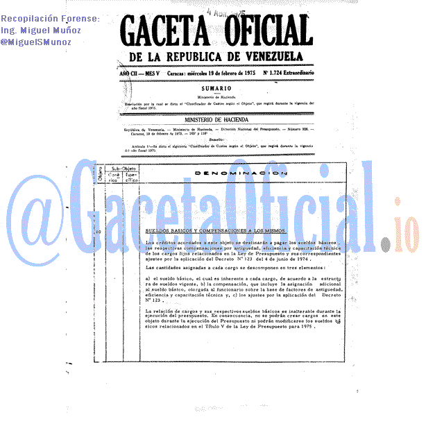 Gaceta Oficial 1724 del 19 Febrero 1975