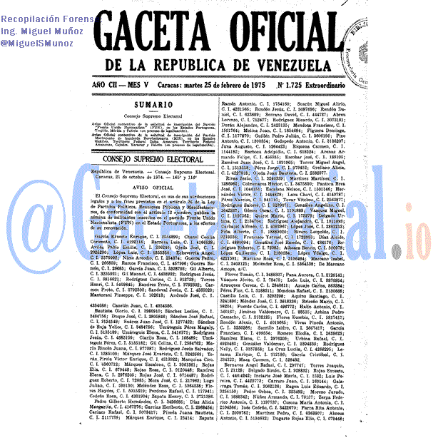 Gaceta Oficial 1725 del 25 Febrero 1975