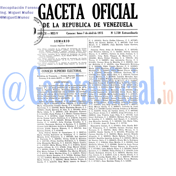 Gaceta Oficial 1730 del 7 Abril 1975