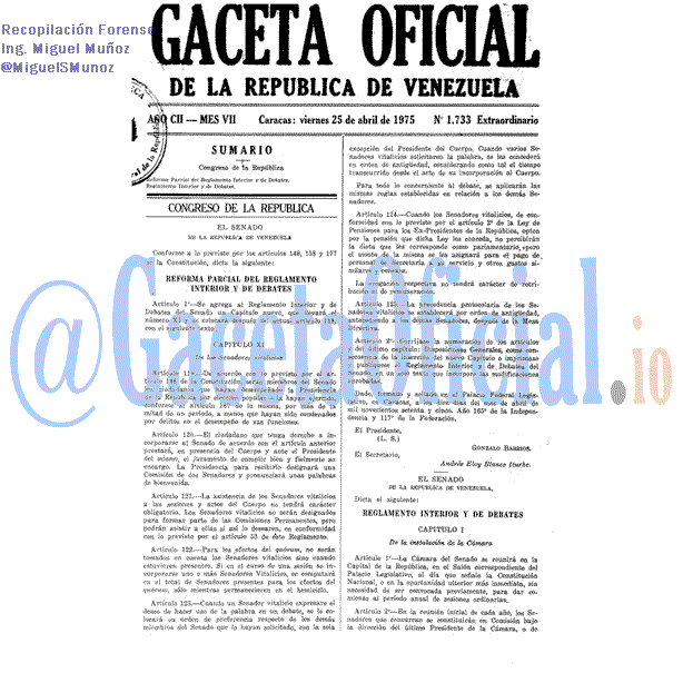 Gaceta Oficial 1733 del 25 Abril 1975