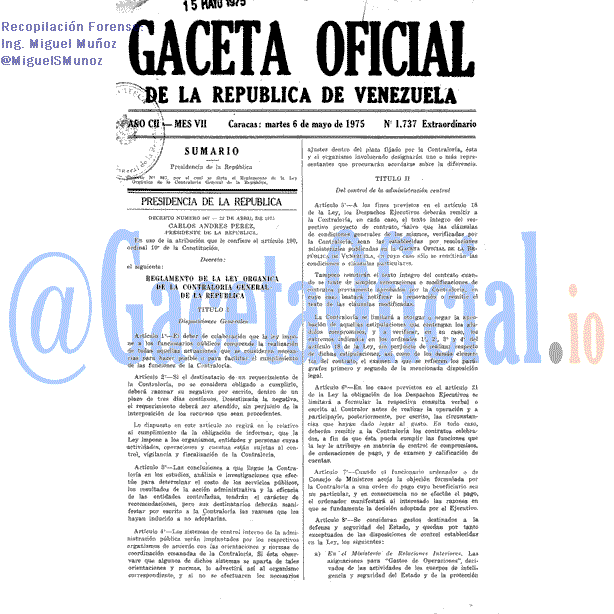 Gaceta Oficial 1737 del 6 Mayo 1975