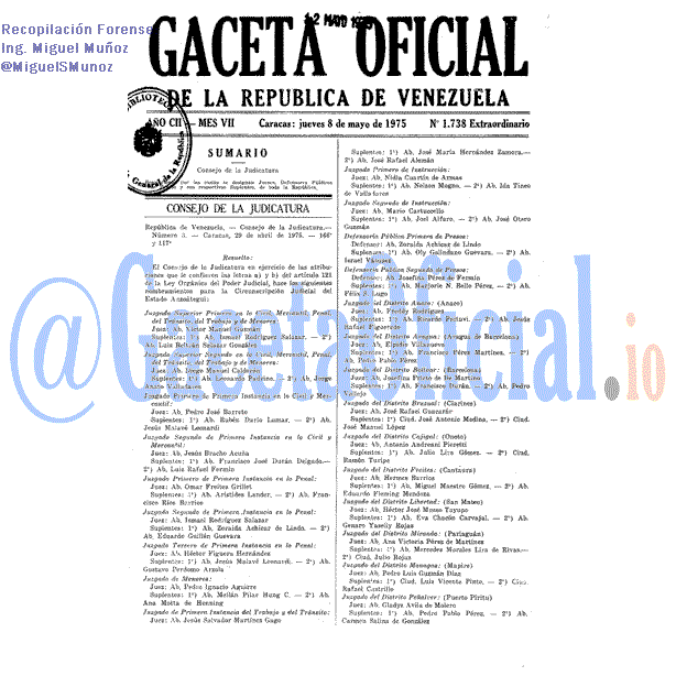Gaceta Oficial 1738 del 8 Mayo 1975