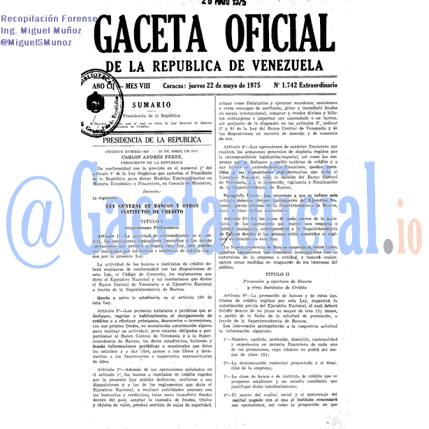 Gaceta Oficial 1742 del 22 Mayo 1975