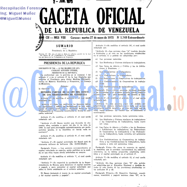 Gaceta Oficial 1749 del 27 Mayo 1975