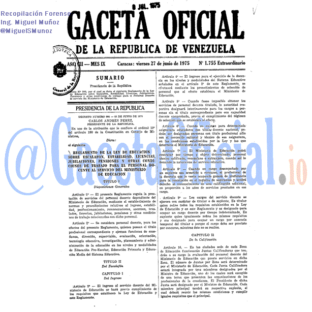 Gaceta Oficial 1755 del 27 Junio 1975