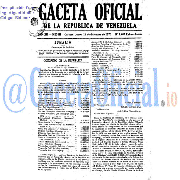 Gaceta Oficial 1784 del 18 Diciembre 1975