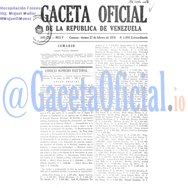 Gaceta Oficial 1858 del 27 Febrero 1976