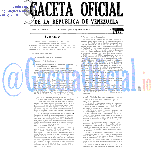 Gaceta Oficial 1867 del 5 Abril 1976