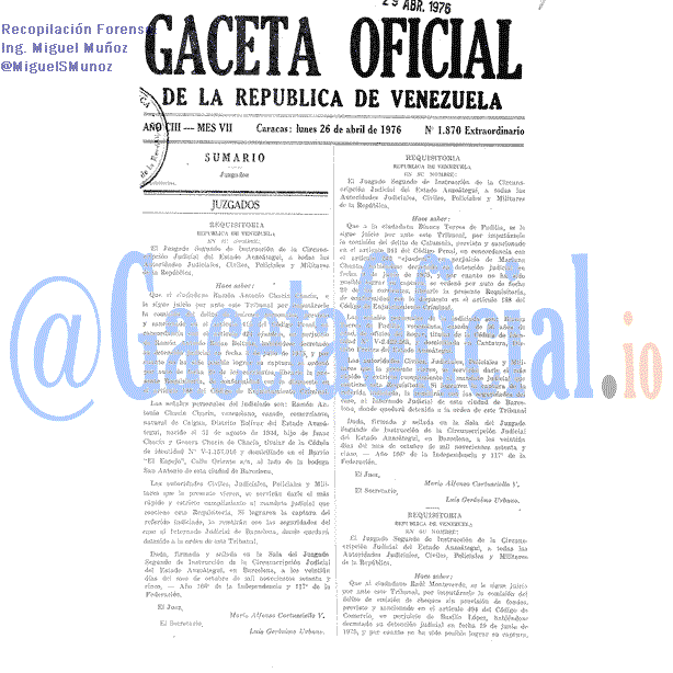 Gaceta Oficial 1870 del 26 Abril 1976
