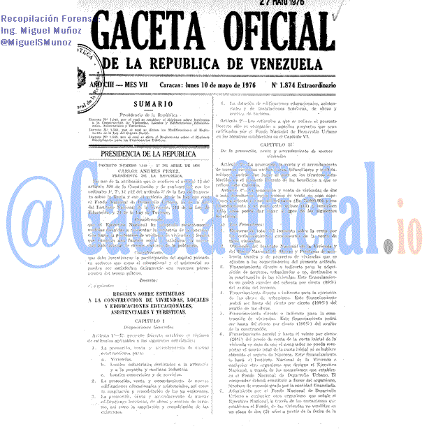 Gaceta Oficial 1874 del 10 Mayo 1976