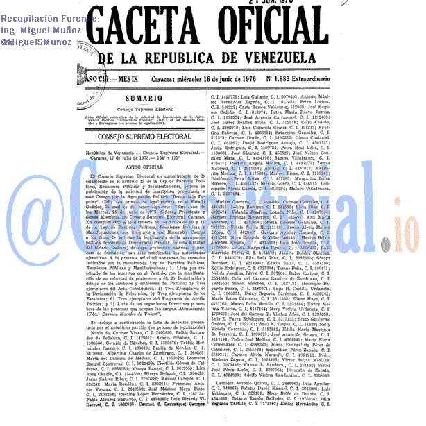 Gaceta Oficial 1883 del 16 Junio 1976