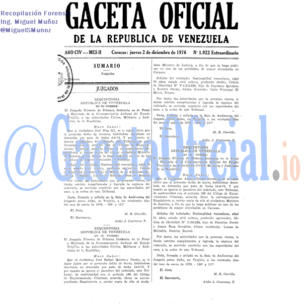 Gaceta Oficial 1922 del 2 Diciembre 1976