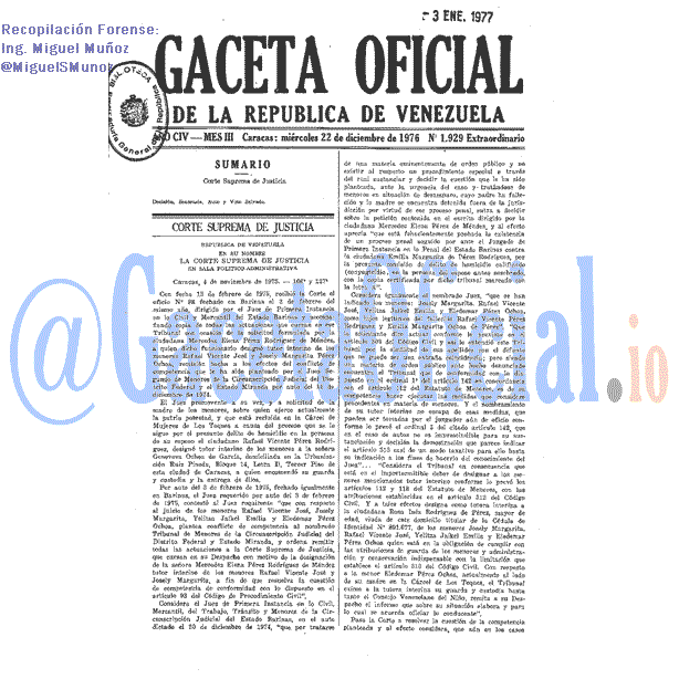 Gaceta Oficial 1929 del 22 Diciembre 1976