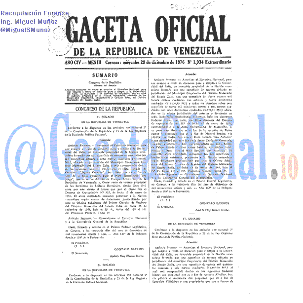 Gaceta Oficial 1934 del 29 Diciembre 1976