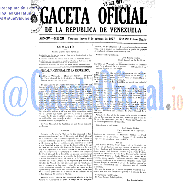 Gaceta Oficial 2092 del 6 Octubre 1977