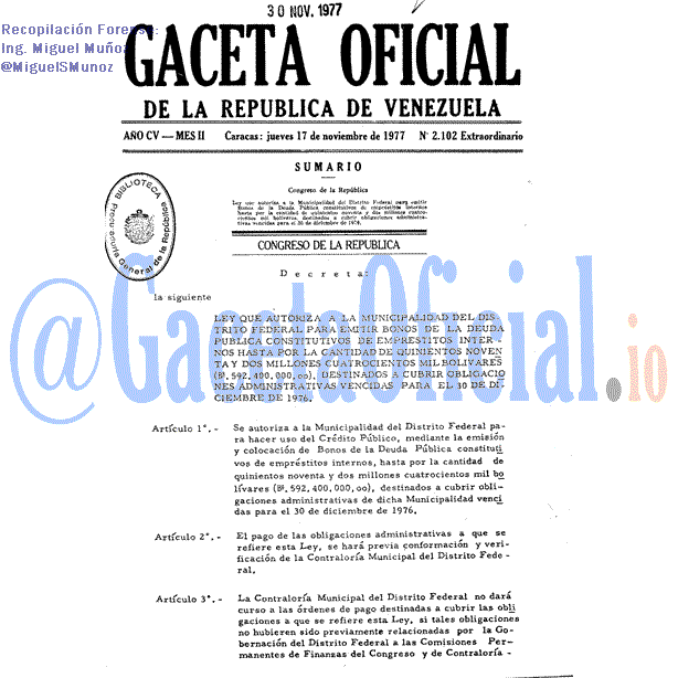 Gaceta Oficial 2102 del 17 Noviembre 1977