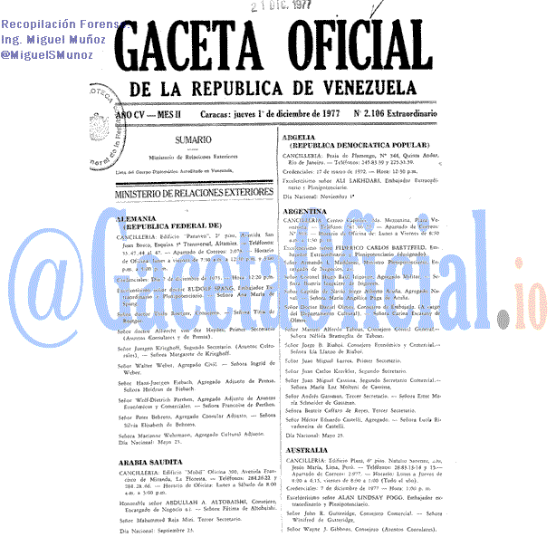 Gaceta Oficial 2106 del 1 Diciembre 1977