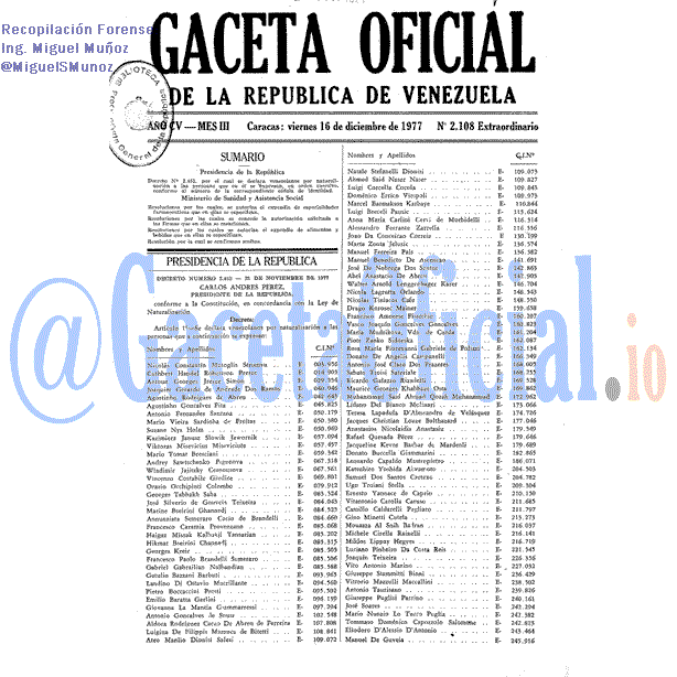 Gaceta Oficial 2108 del 16 Diciembre 1977