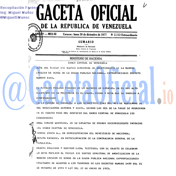 Gaceta Oficial 2113 del 26 Diciembre 1977