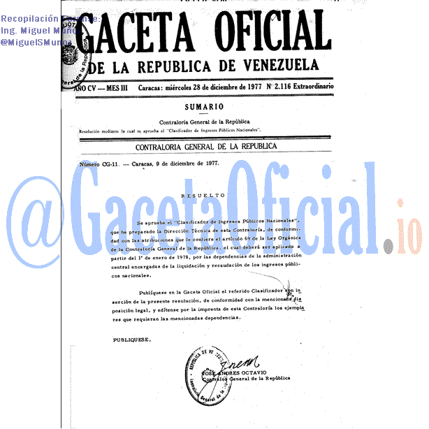 Gaceta Oficial 2116 del 28 Diciembre 1977