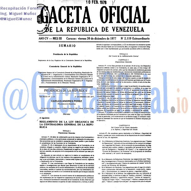 Gaceta Oficial 2119 del 30 Diciembre 1977