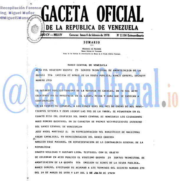 Gaceta Oficial 2156 del 6 Febrero 1978