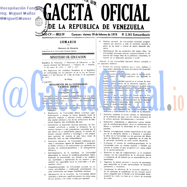Gaceta Oficial 2161 del 10 Febrero 1978