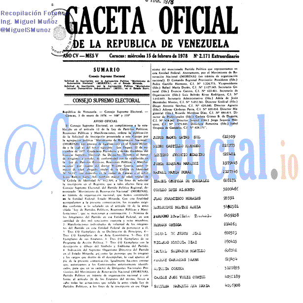 Gaceta Oficial 2171 del 15 Febrero 1978