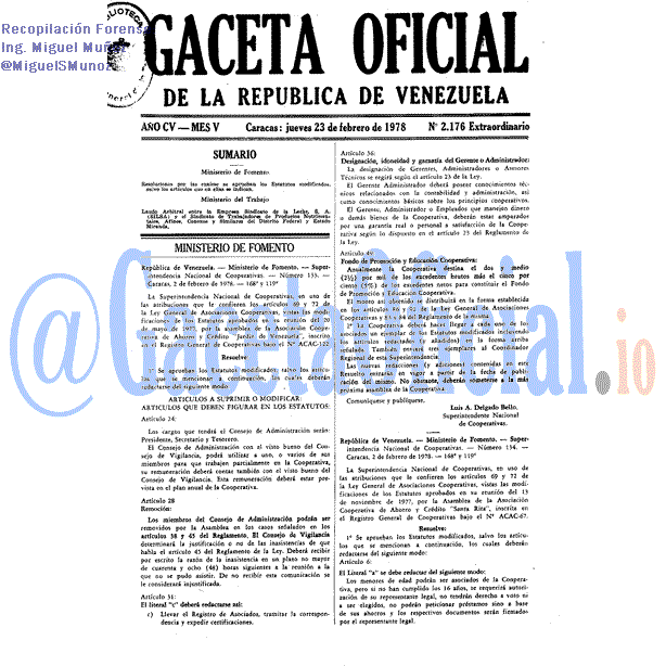 Gaceta Oficial 2176 del 23 Febrero 1978
