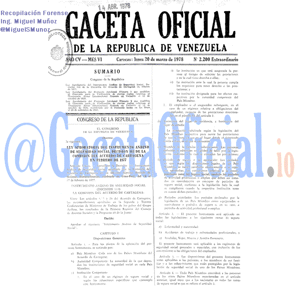 Gaceta Oficial 2200 del 20 Marzo 1978