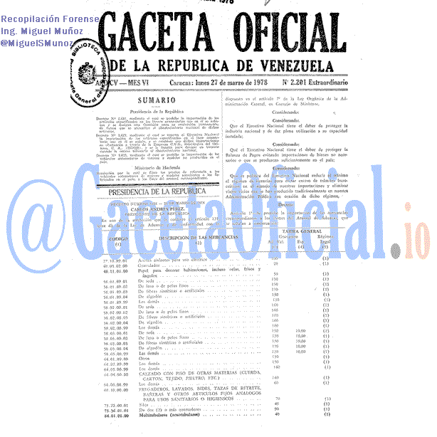 Gaceta Oficial 2201 del 27 Marzo 1978