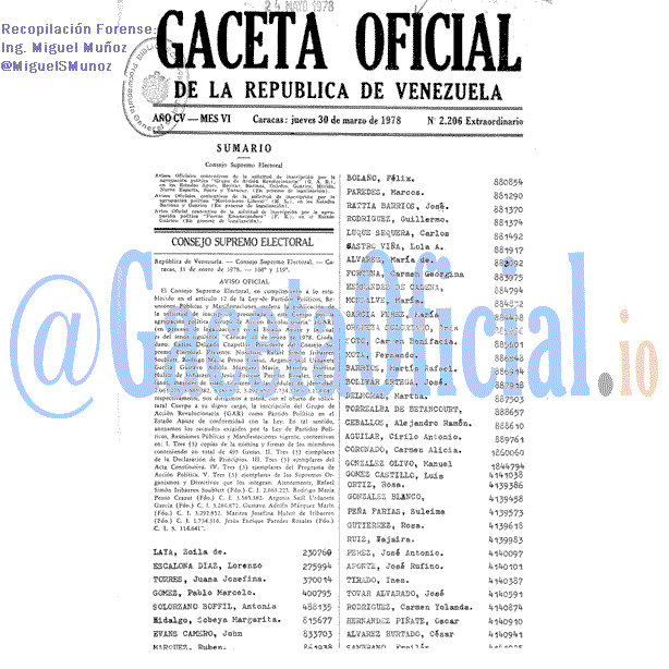 Gaceta Oficial 2206 del 30 Marzo 1978