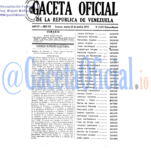 Gaceta Oficial 2231 del 25 Abril 1978