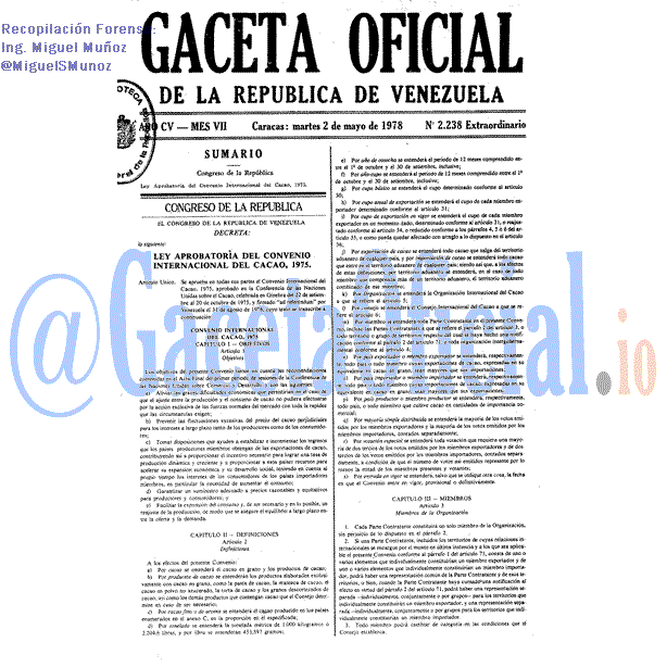 Gaceta Oficial 2238 del 2 Mayo 1978