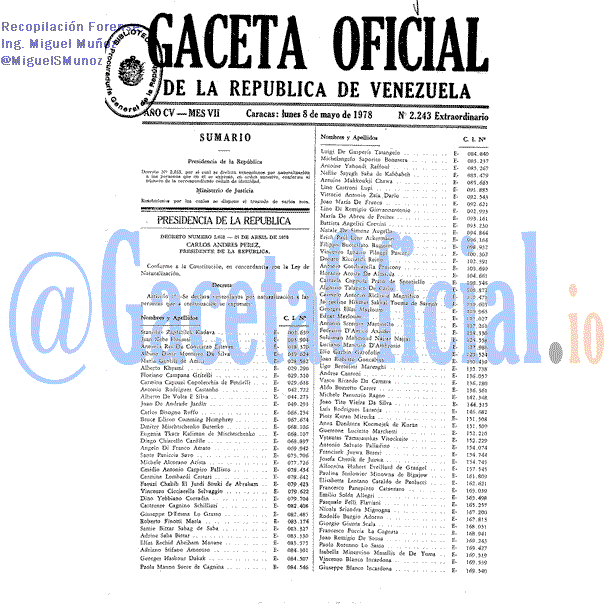 Gaceta Oficial 2243 del 8 Mayo 1978