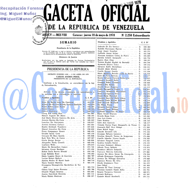 Gaceta Oficial 2250 del 18 Mayo 1978