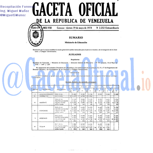 Gaceta Oficial 2252 del 19 Mayo 1978