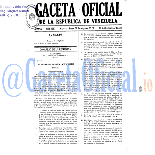 Gaceta Oficial 2254 del 22 Mayo 1978