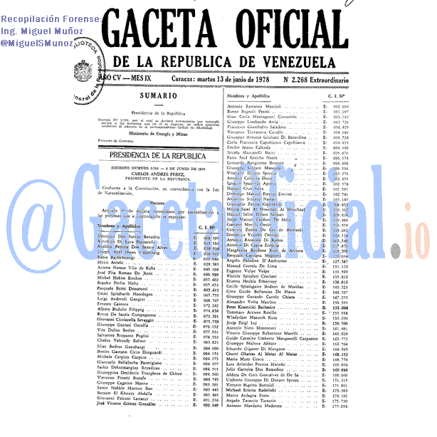 Gaceta Oficial 2268 del 13 Junio 1978