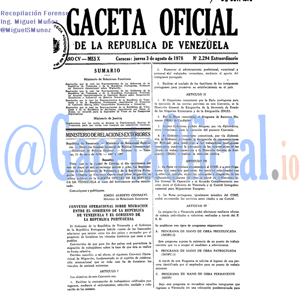 Gaceta Oficial 2294 del 3 Agosto 1978