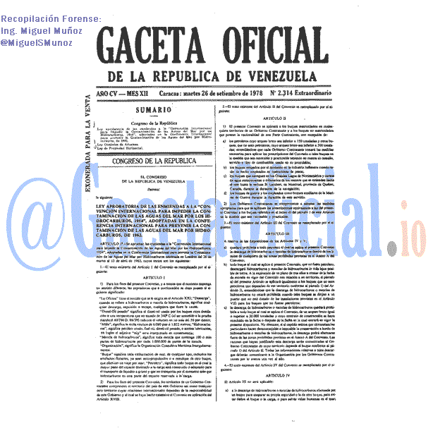 Gaceta Oficial 2314 del 26 Septiembre 1978