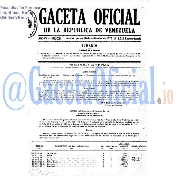 Gaceta Oficial 2317 del 28 Septiembre 1978