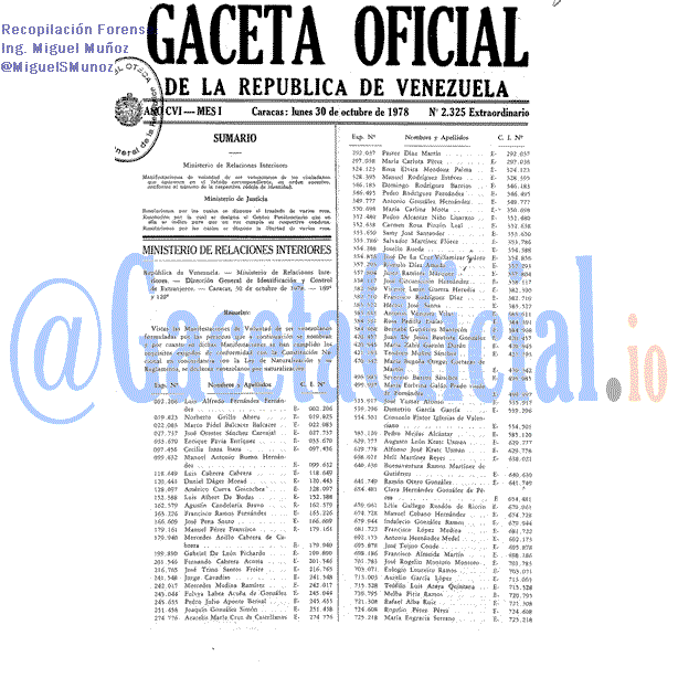 Gaceta Oficial 2325 del 30 Octubre 1978