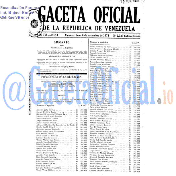Gaceta Oficial 2329 del 6 Noviembre 1978