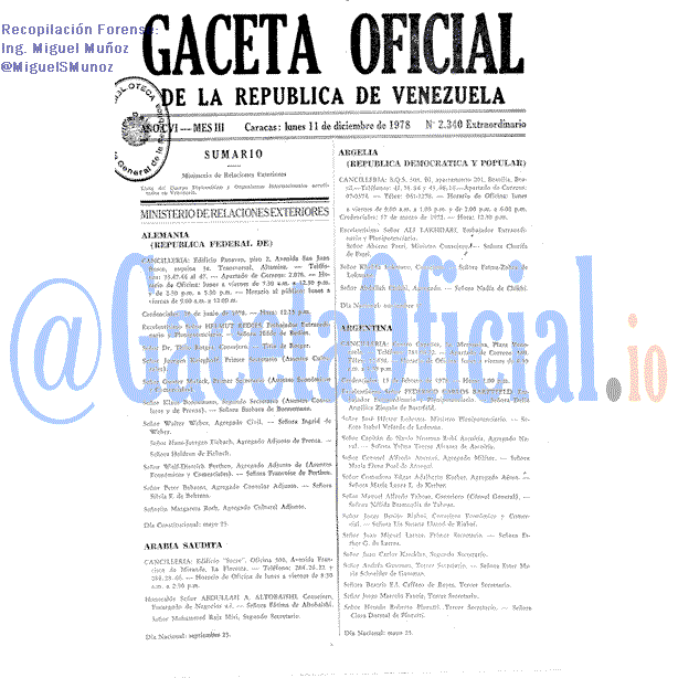 Gaceta Oficial 2340 del 11 Diciembre 1978