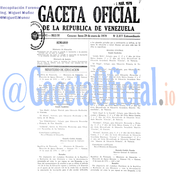 Gaceta Oficial 2377 del 29 Enero 1979