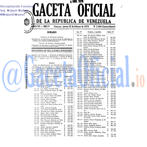 Gaceta Oficial 2404 del 22 Febrero 1979