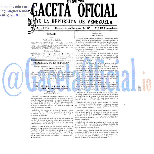 Gaceta Oficial 2422 del 9 Marzo 1979