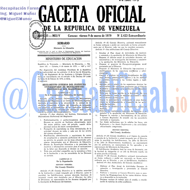Gaceta Oficial 2423 del 9 Marzo 1979