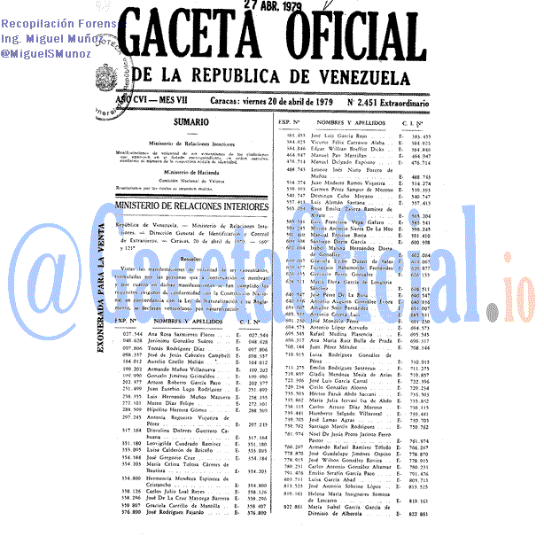 Gaceta Oficial 2451 del 20 Abril 1979